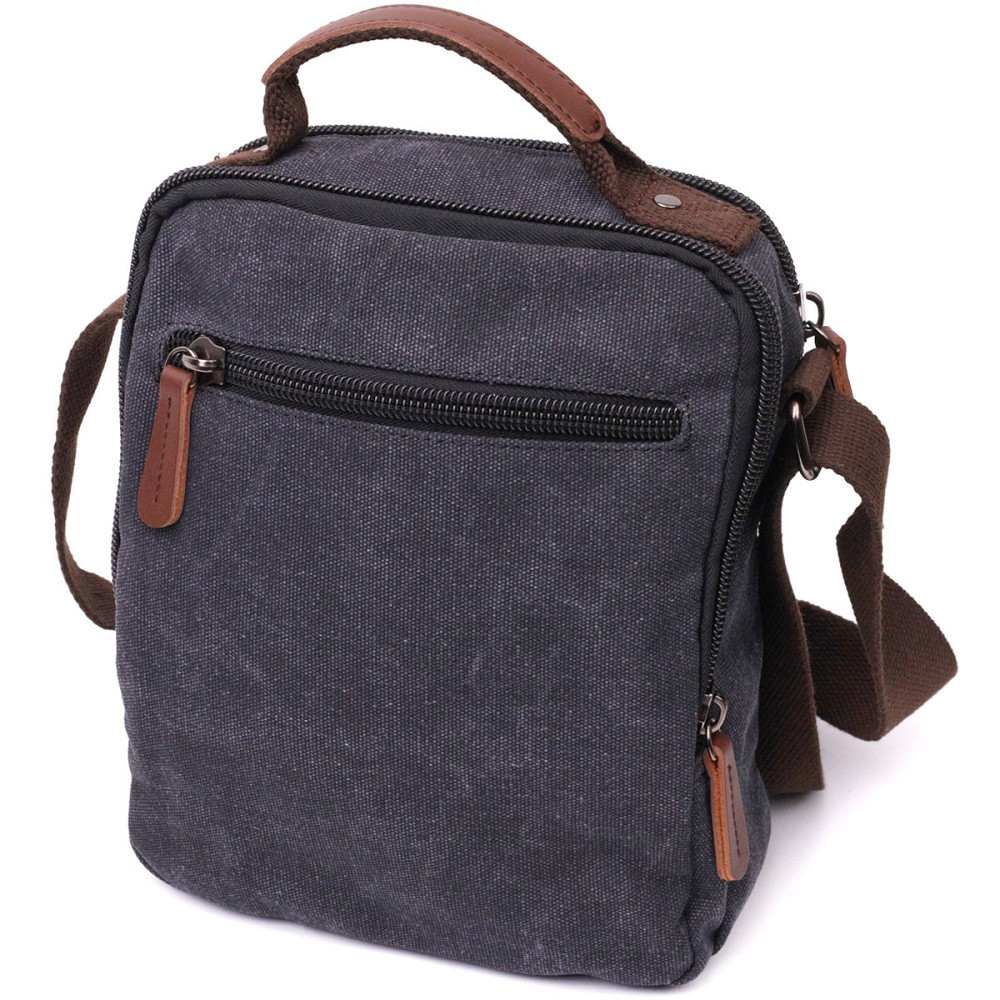 Функциональная вертикальная сумка для мужчин из текстиля Vintage 22237 Черный Киев - изображение 9