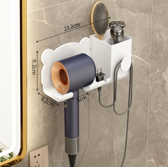Органайзер пластиковый для ванной комнаты, настенный держатель для фена 23.2×8.2×9.2см, белый цвет Каменец-Подольский