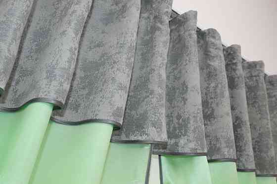 Кухонні штори VR-Textil № 073к з ламбрекеном і підхватами салатовий з сірим 270х170 см ( 52-0276) Київ