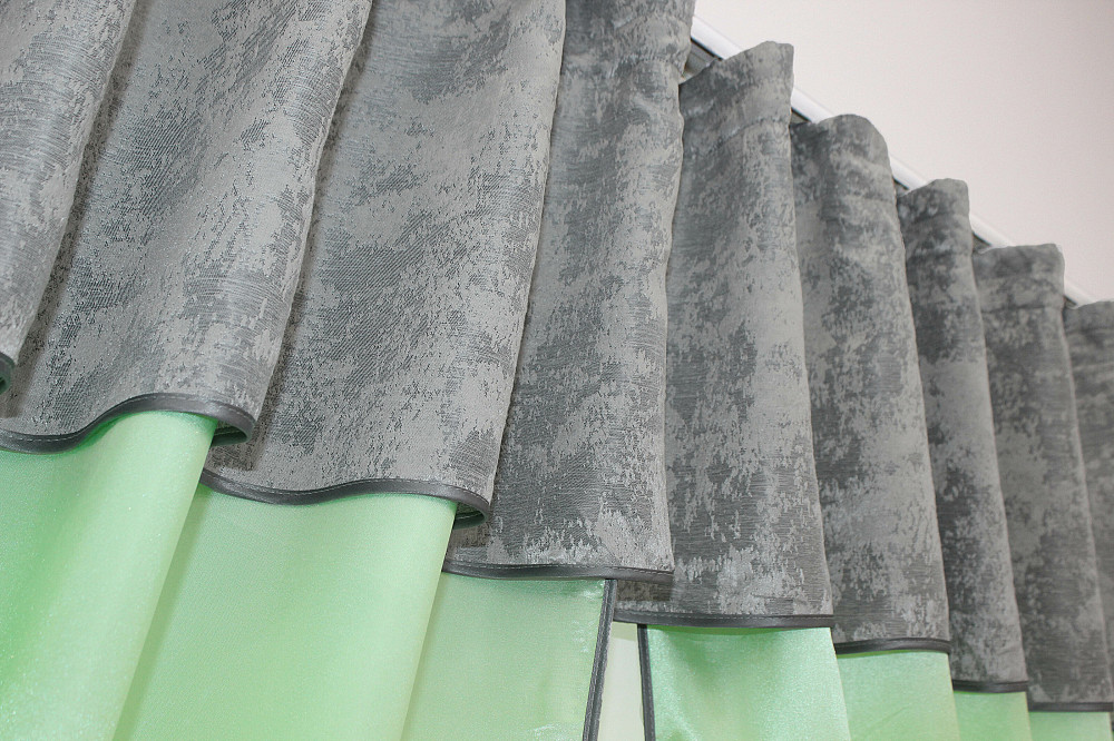 Кухонні штори VR-Textil № 073к з ламбрекеном і підхватами салатовий з сірим 270х170 см ( 52-0276) Київ - фото 4