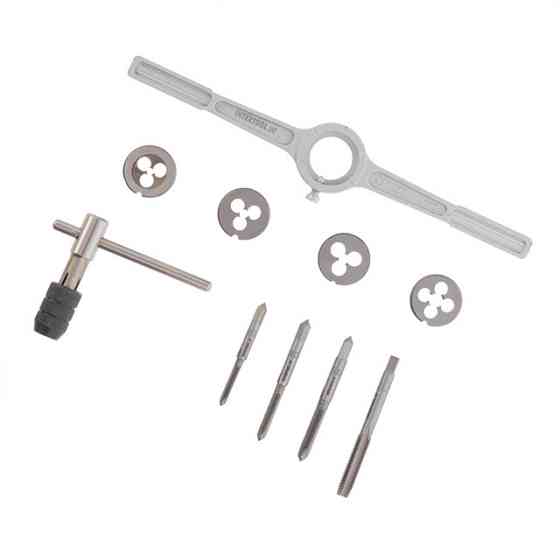 Набор плашек и метчиков, 10 ед., M4, M5, M6, M8 INTERTOOL SD-8025 Киев