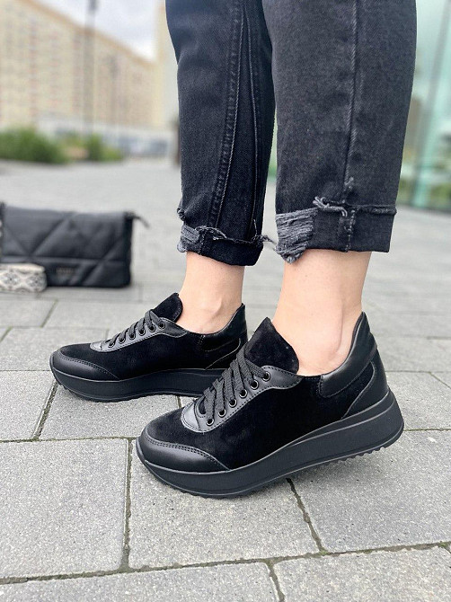 Mermaid Кросівки жіночі Mermaid чорні шкіра + замша весна-осінь (5155) Коломия - фото 6