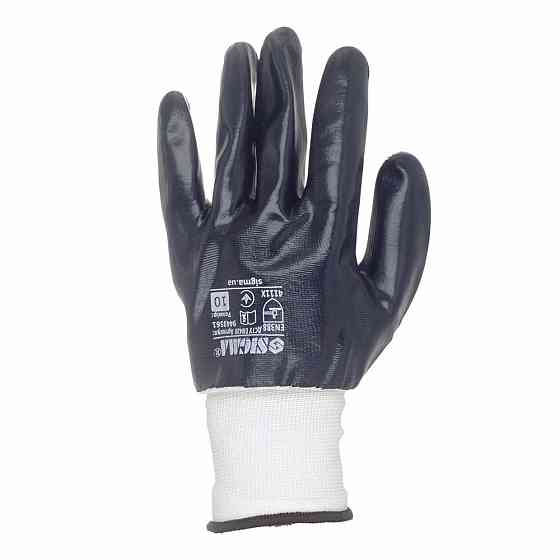 Перчатки трикотажные с полным нитриловым покрытием р10 (черные, манжет) SIGMA (9443561) Киев