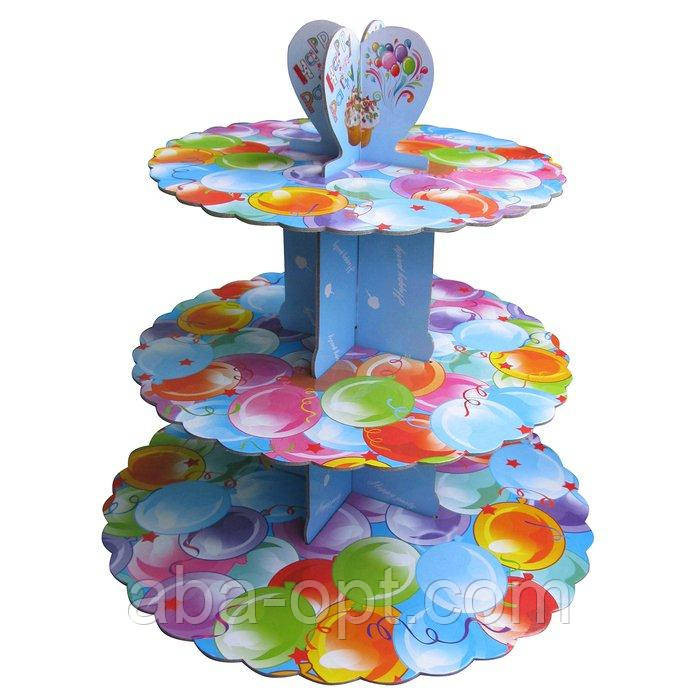 Підставка,Стенд триярусний картонний круглий для капкейків різнокольорові кульки (шт) Одеса - фото 1