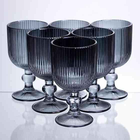 Набір келихів для вина 6 штук по 240 мл ребристих із товстого скла сірий HP-19-230 Коломия