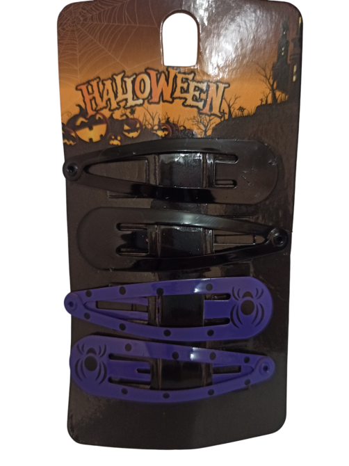 Набор 2 заколки с принтом паук и 2 заколки черные глянцевые для волос на Хэллоуин черный, фиолетовый Киев - изображение 2