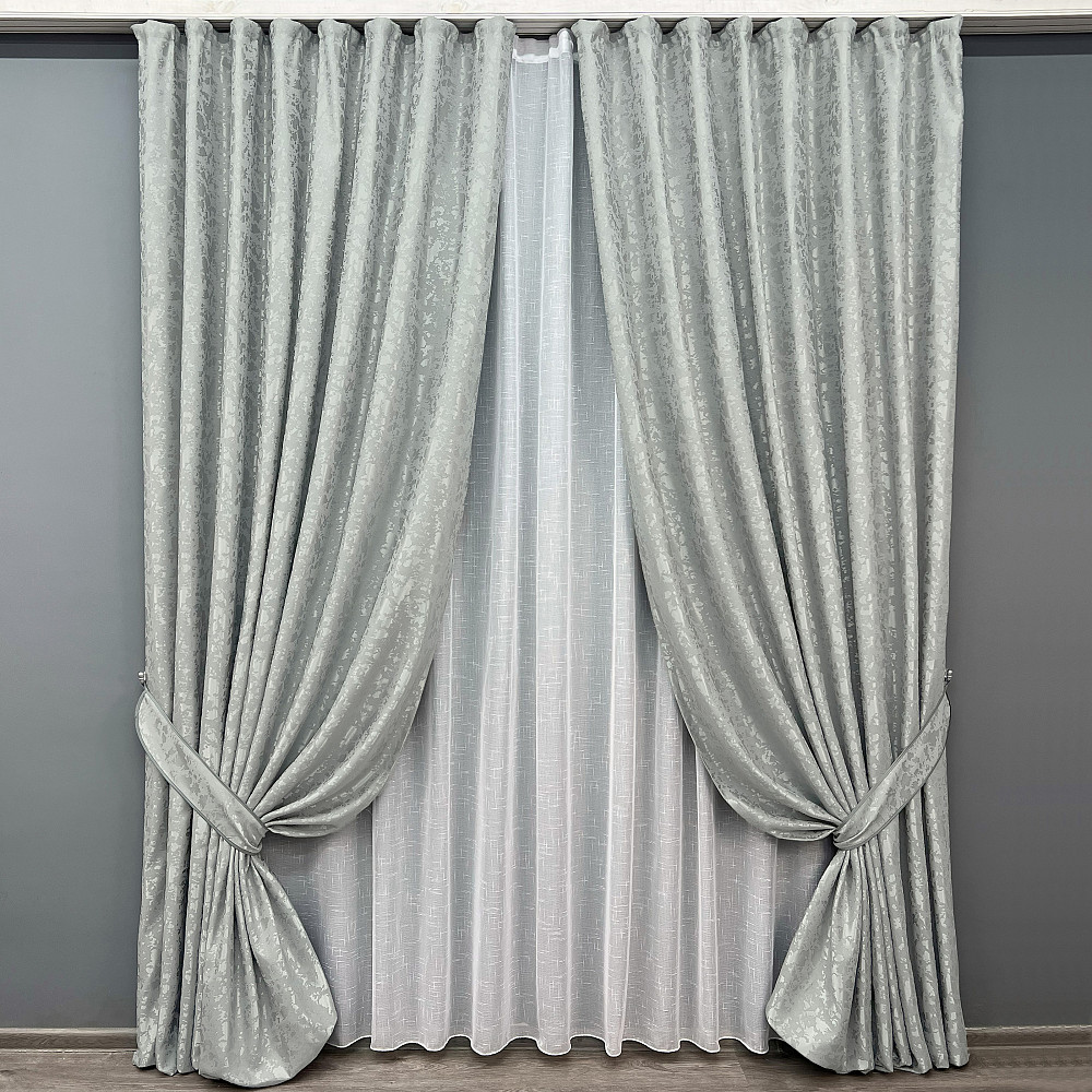 Комплект готових штор VR-Textil Льон мармур Pavliani ХО № 1911ш Світло-сірий 175х280 см 2 шт (39-0046) Київ - фото 2