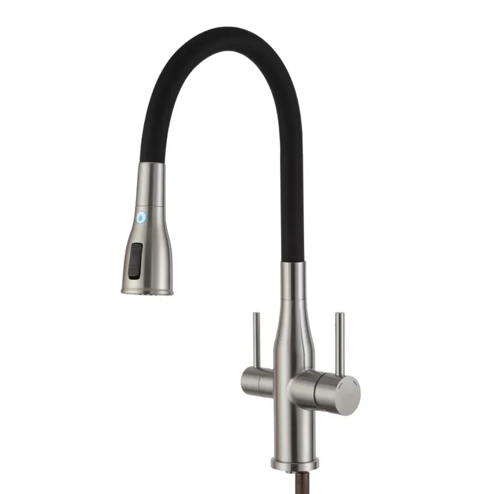 Змішувач для кухні з підключенням до фільтра GAPPO G4399-65 та гнучким виливом, сатин/чорний Київ - фото 1