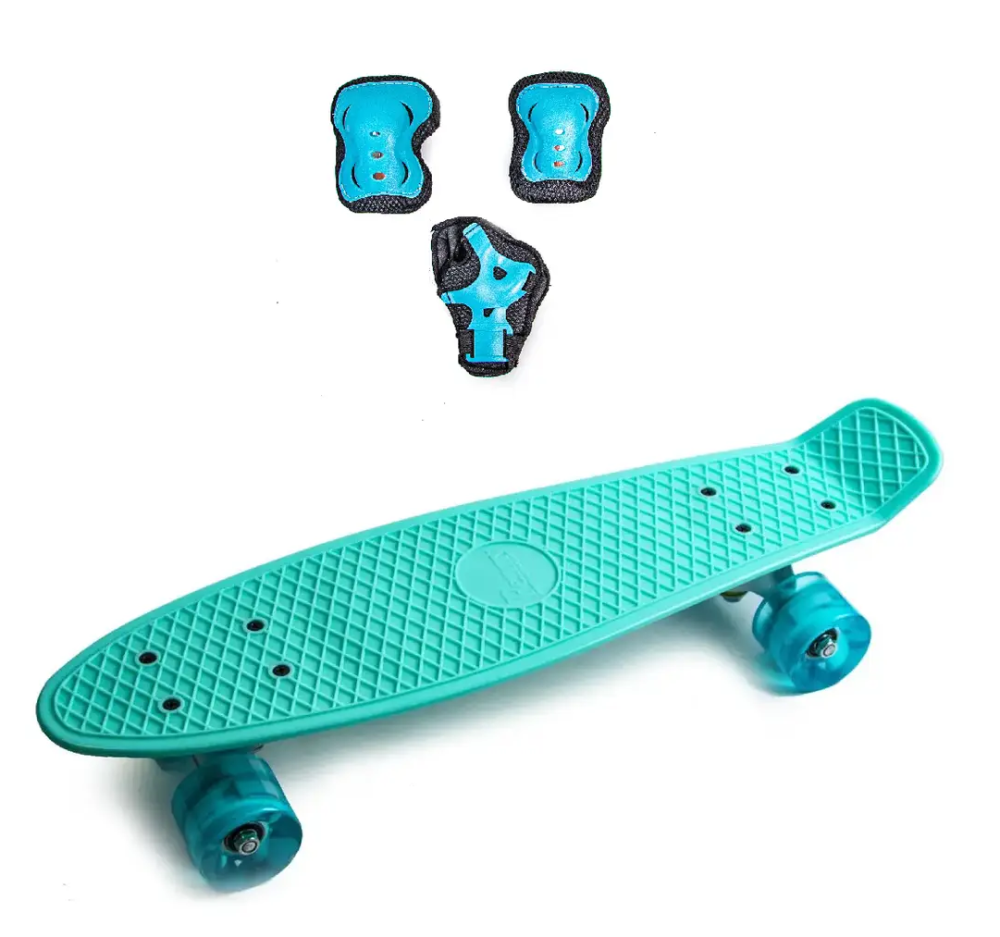Набор СкейтБорд Penny Board. Бирюзовый + защитная экипировка. Колеса светятся при катании! Одесса - изображение 1