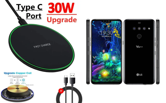 Бездротовий зарядний пристрій Copper до 30W для LG V50 ThinQ, V50 ThinQ 5G, V50s ThinQ, USB-C, LED Київ