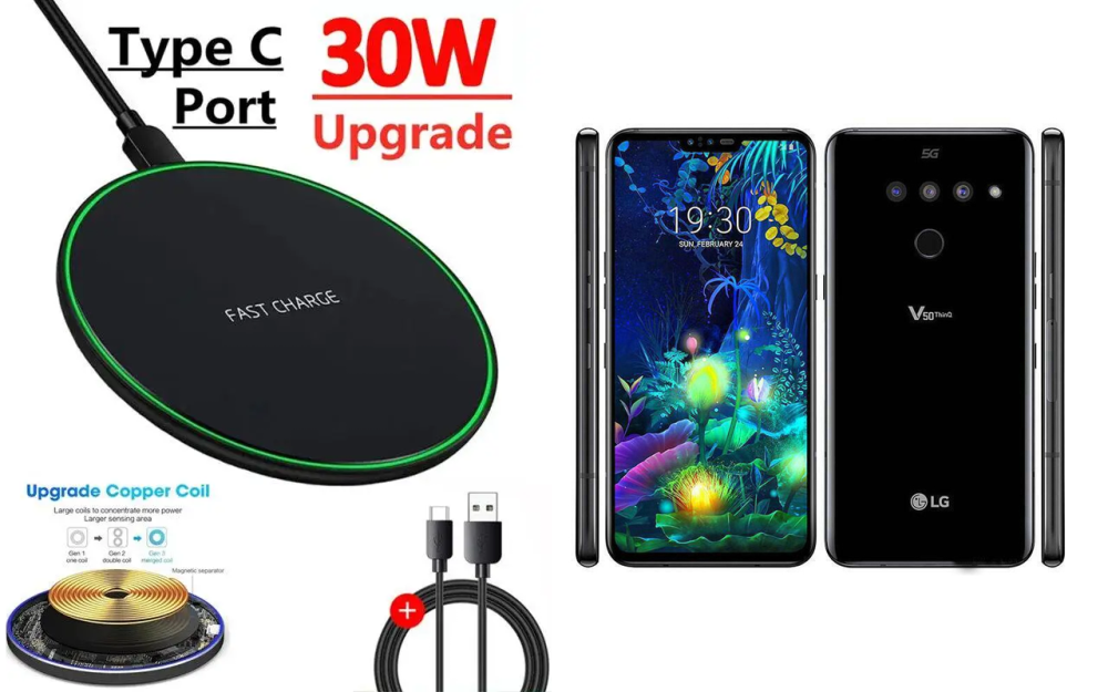 Бездротовий зарядний пристрій Copper до 30W для LG V50 ThinQ, V50 ThinQ 5G, V50s ThinQ, USB-C, LED Київ - фото 5