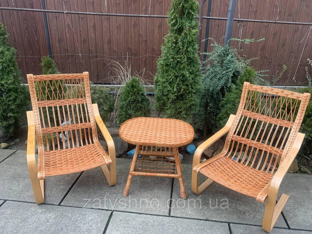 Крісла та журнальний столик, дерев'яні, плетені з лози Київ - фото 4