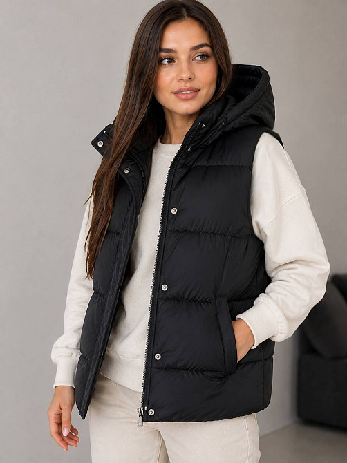 Женская жилетка Lady Yep 7015-2 с капюшоном средняя длина черная, черный, 44 Киев - изображение 5