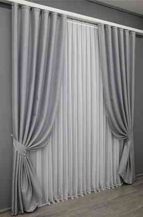 Комплект готовых штор VR-Textil Лен-блэкаут № 1397ш Серый 150х270см 2 шт (33-0267) Киев