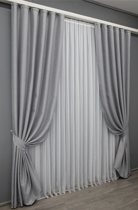 Комплект готовых штор VR-Textil Лен-блэкаут № 1397ш Серый 150х270см 2 шт (33-0267) Киев - изображение 3