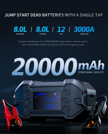 Уцінка Пусковий зарядний пристрій GK-J1206P 3000A 20000mAh з компресором 150 PSI, Power Bank 12V для авто до 8.0 л Київ