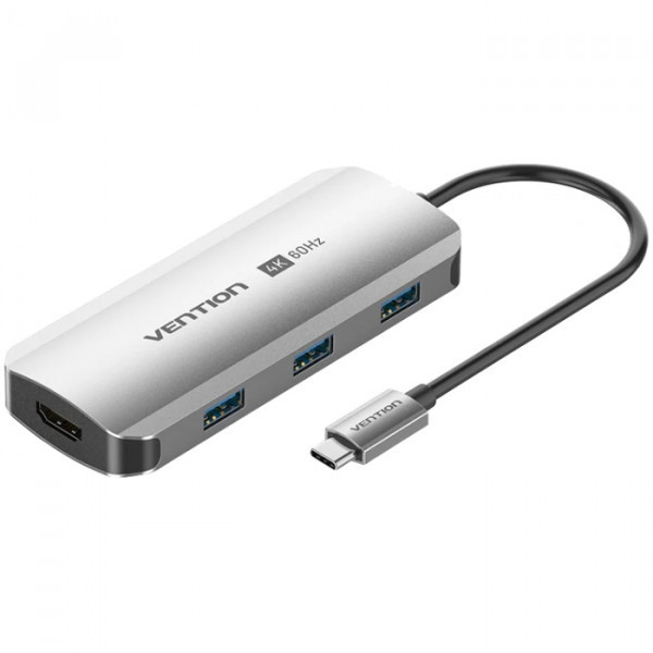 Док-станція USB3.1 Type-C --> HDMI 60Hz/USB 3.0x3/PD 100W 5-in-1 Vention Киев - изображение 1