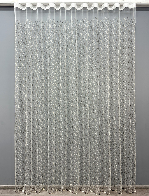 Тюль VR-Textil 1837т Фатин з вишивкою та люрексом Молочний з венге 600х265 см (99-025) Київ - фото 2