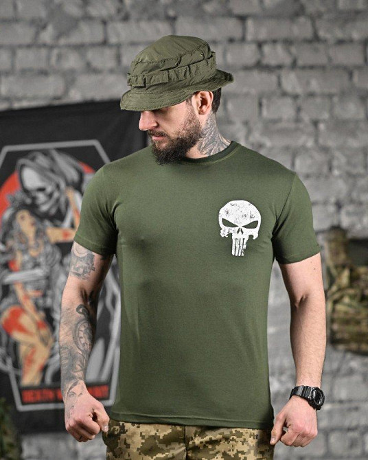 Хлопкова мілітарі футболка пустош олива ДЛ6352 Одесса - изображение 5