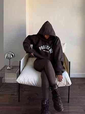 Жіночий теплий костюм двійка: худі і лосини зі штрипками турецька тринитка на флісі + джерсі віскоза на флісі Одеса