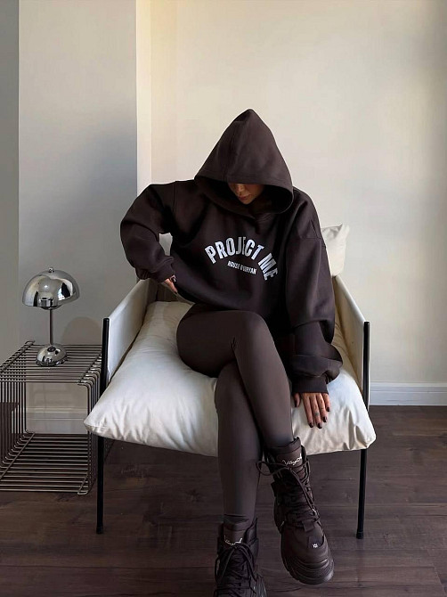 Жіночий теплий костюм двійка: худі і лосини зі штрипками турецька тринитка на флісі + джерсі віскоза на флісі Одеса - фото 5