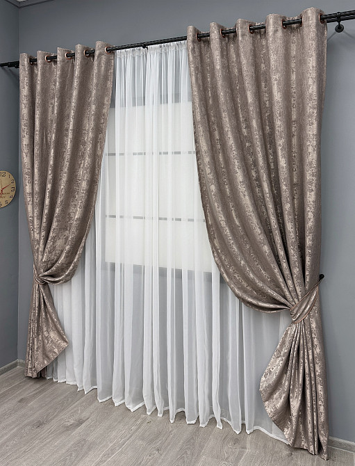 Комплект штор на люверсах VR-Textil Жакард Sultan YL № 1669ш Какао 150х250 см 2 шт (37-0184) Київ - фото 3