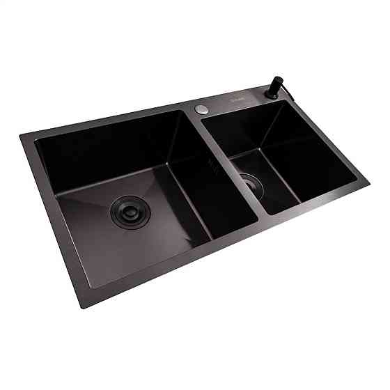 Кухонна мийка 78*43 PVD чорна на дві чаші VALESO Handmade (3.0/0.8) Коломыя