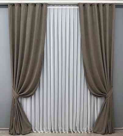 Комплект готових штор VR-Textil Мікровелюр Petek YL № 1707ш Какао 150х295 см 2 шт (33-0606) Київ