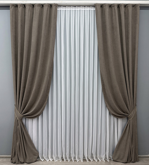 Комплект готовых штор VR-Textil Микровелюр Petek YL № 1707ш Какао 150х295 см 2 шт (33-0606) Киев - изображение 2