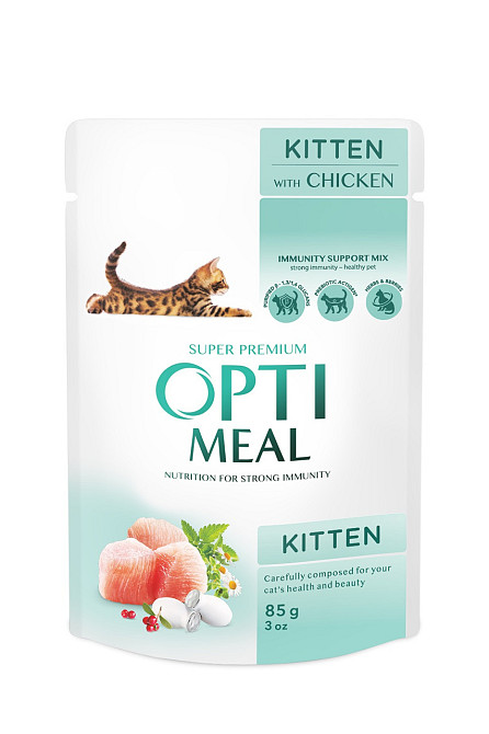 Влажный корм для котят Оптимил Optimeal с курицей в соусе (блок 12 шт x 85 г) Винница - изображение 2