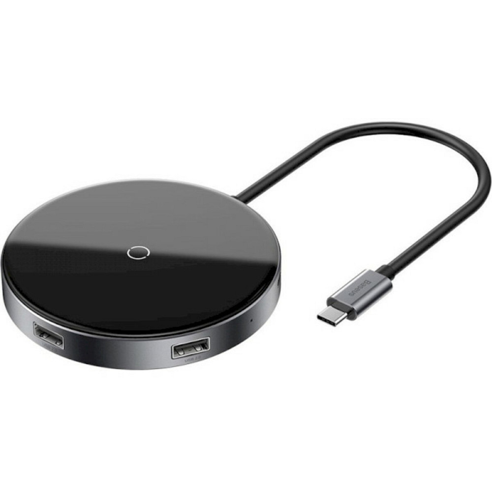 USB-Hub Baseus Circular Mirror Wireless Charger HUB (TYPE-C to USB 3.0*1+USB2.0*3/TYPE-C)Deep gray Київ - фото 1