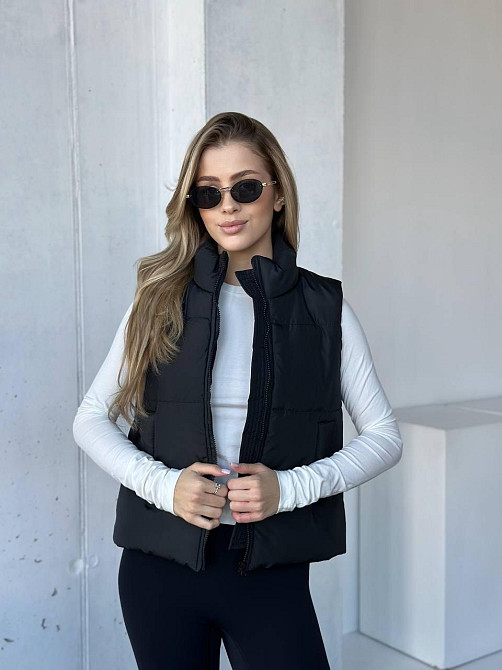 Жіноча тепла жилетка на блискавці плащівка емі на силіконі Чорний, 42/44 Одеса - фото 6