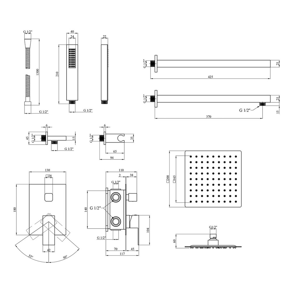 Набір 3 в 1 душова система Kroner Edelstahl Kubus-SCH082 + змішувач Edelstahl Kubus-SCH010 + змішувач Київ - фото 3