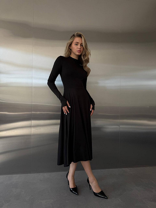 Женское стильное вечернее миди платье из микродайвинга Черный, 42/44 Одесса - изображение 5