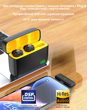 Микрофоны беспроводные петличные с шумоподавлением ONELEADER SX6 с зарядным кейсом с подключением Type-C для iPhone та Android Кам'янець-Подільський