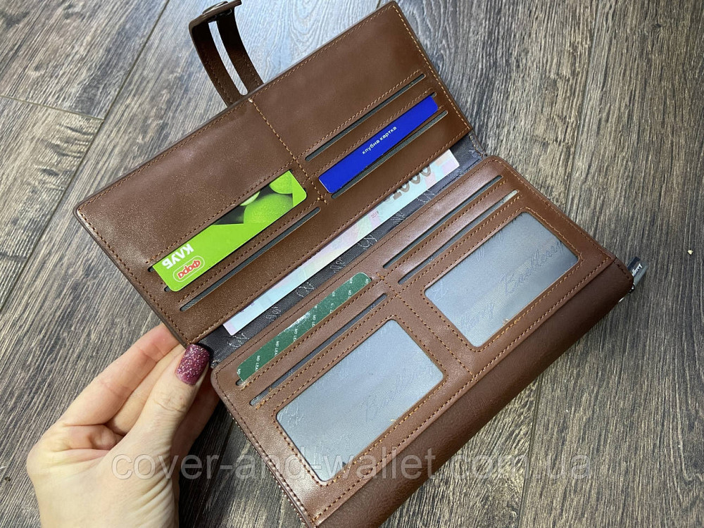 Коричневий гаманець клатч на багато карток для чоловіків та жінок Baellery Київ - фото 6
