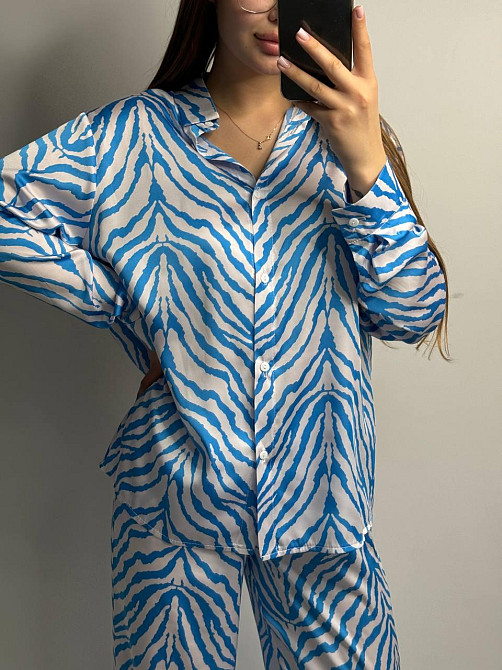 Женский шелковый костюм со штанами Голубой XS-S Харьков - изображение 7