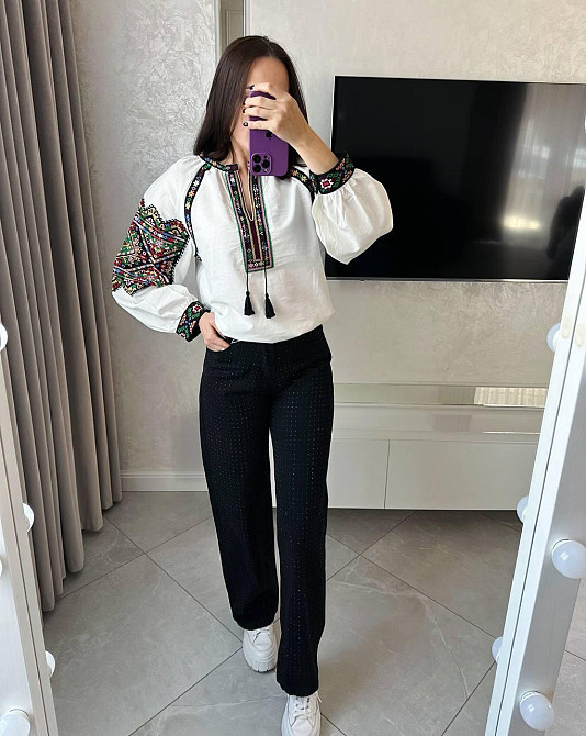 Женская современная вышиванка с завязками и кисточками 80% хлопок, 20% полиэстер 52 Одесса - изображение 6