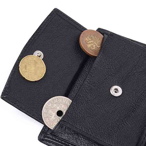 Вертикальний невеликий шкіряний гаманець без застібки Чорний (KARYA) Київ