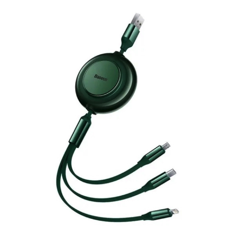 Кабель Baseus Bright Mirror 2 Series Retractable 3-in-1 Fast Charging  Data Cable USB to M+L+C 3.5A 1.1m Green Киев - изображение 5