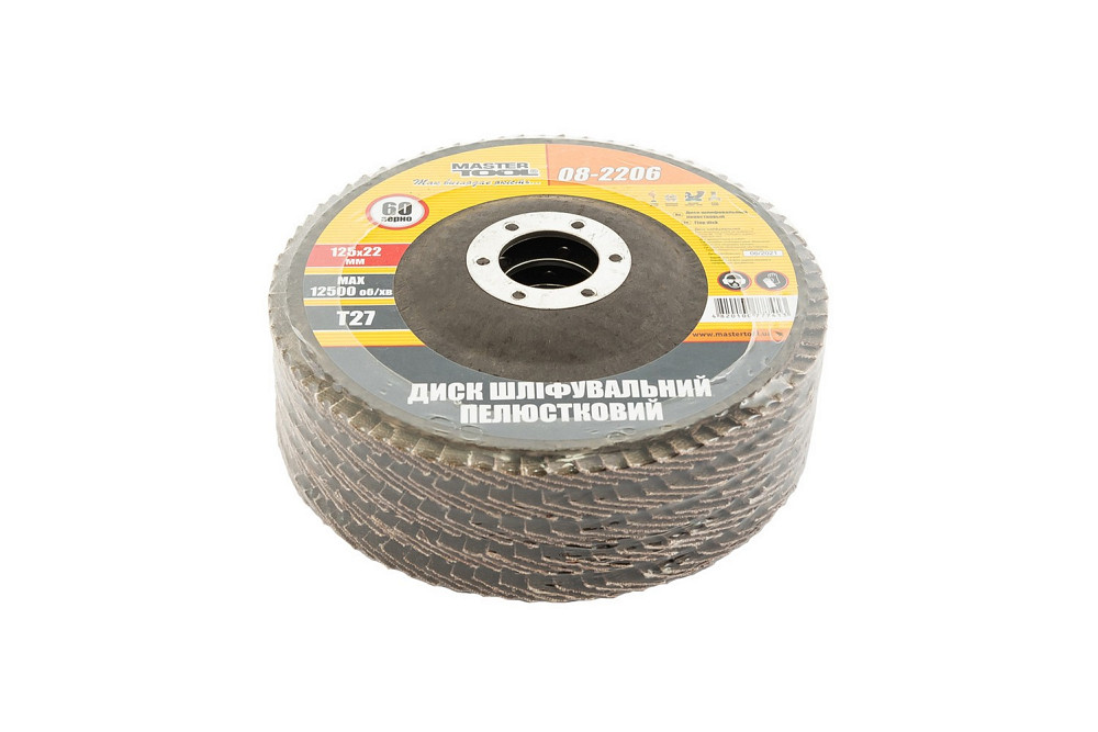 MASTERTOOL Диск шліфувальний пелюстковий MASTERTOOL Т27 зерно 60 125×22 мм 5 шт 08-2206PC Київ - фото 2