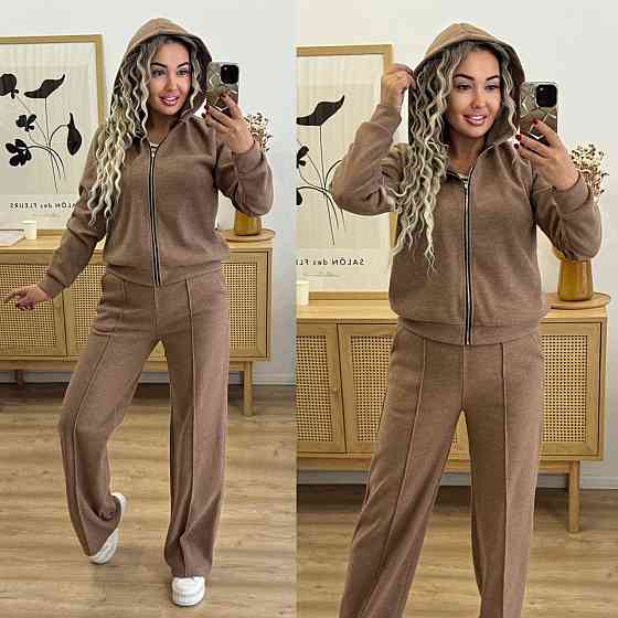 Женский теплый прогулочный костюм двойка: кофта и штаны вязка на трикотажной основе Мокко, 52/54 Одесса