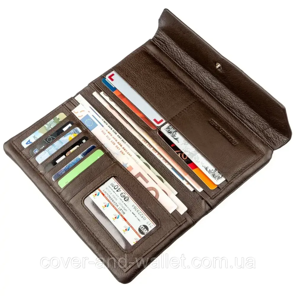 Тонкий кожаный кошелек купюрник для мужчин и женщин ST Leather (коричневый) Киев - изображение 5