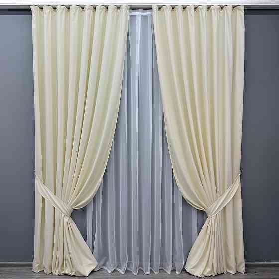 Комплект готових штор VR-Textil Мікровелюр Petek № 1830ш Молочний 150х290 см 2 шт (33-0813) Київ