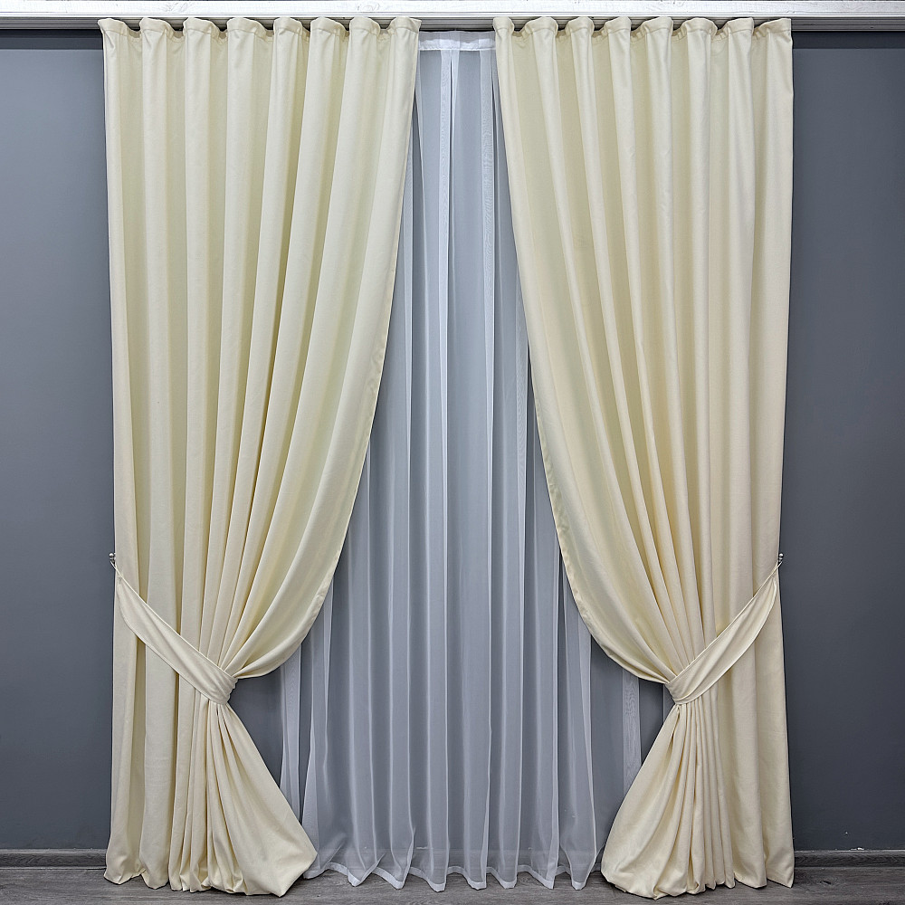 Комплект готовых штор VR-Textil Микровелюр Petek № 1830ш Молочный 150х290 см 2 шт (33-0813) Киев - изображение 2