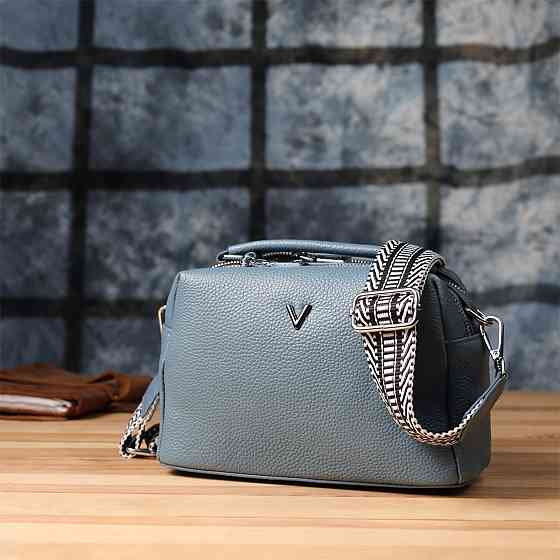 Сумка жіноча з двома секціями з натуральної шкіри Блакитний (Vintage) Київ