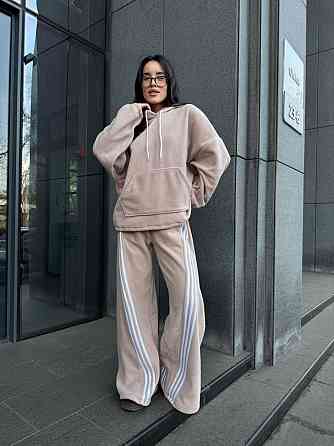 Женский теплый костюм двойка с лампасами из турецкого флиса Бежевый, 42/44 Одесса