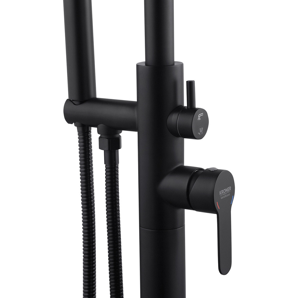 Змішувач для ванни підлоговий Kroner KRP Edelstahl Klassisch - SCH077 з душовим гарнітуром, чорний/матовий Київ - фото 6