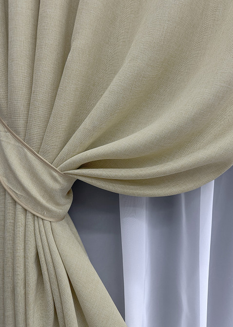 Комплект готовых штор VR-Textil Лен Мешковина № 114ш Бежевый 150х280 см 2 шт (33-0211) Киев - изображение 5
