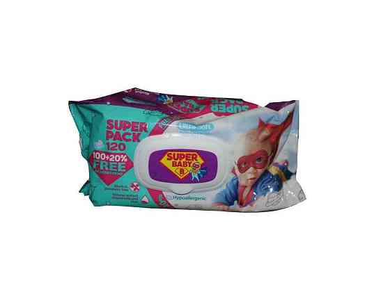Вологі серветки SuperPack ромашка та алоє, 120шт ТМ Super Baby Київ